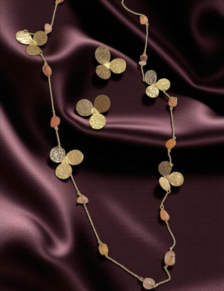Long Necklace Copper Gold Plated with Gemstones